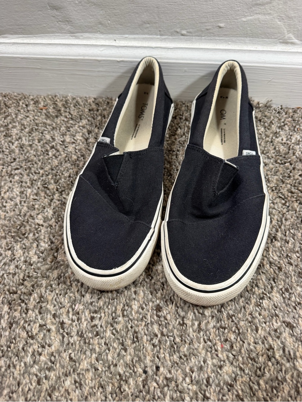 Toms Men’s Black Canvas Slip-On Loafers with White Sole